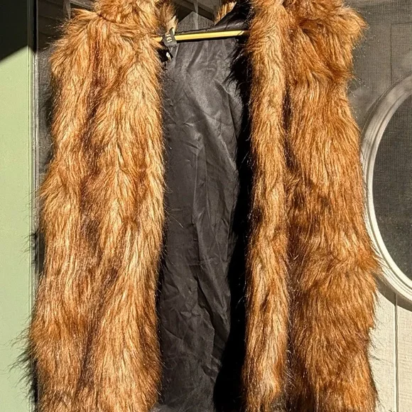 Faux Fur Vest Hoody with Black insulated Lining - Picture 4 of 5